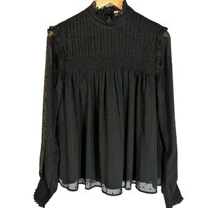 Fanco Black Long Sleeve Metallic‎ Sheer Witchy Goth Blouse